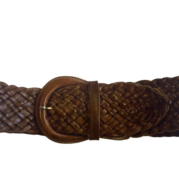 OMEGA Brown Woven Leather Braided Belt Boho Chic Size M - Picture 3 of 11